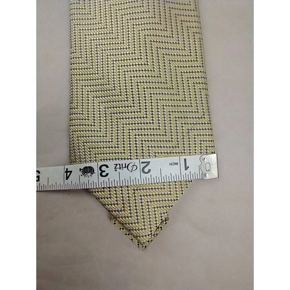 HENRY‎ JACOBSON Blue Yellow Textured Vintage 100% SILK TIE Jacquard